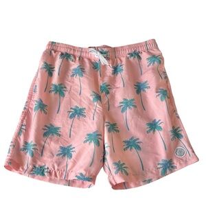 Brooklyn Cloth Kent Volley swim trunks palm trees pink blue  7" summer beach M